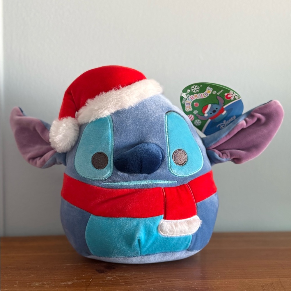 2021 RARE Disney Stitch Christmas Squishmallow 12” Plush With Santa Hat & Scarf